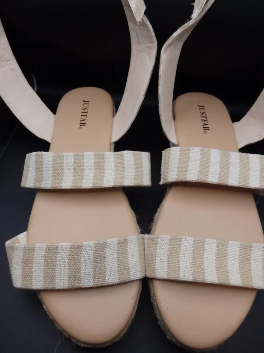 JustFab White and Khaki Espadrille Platform Sandals